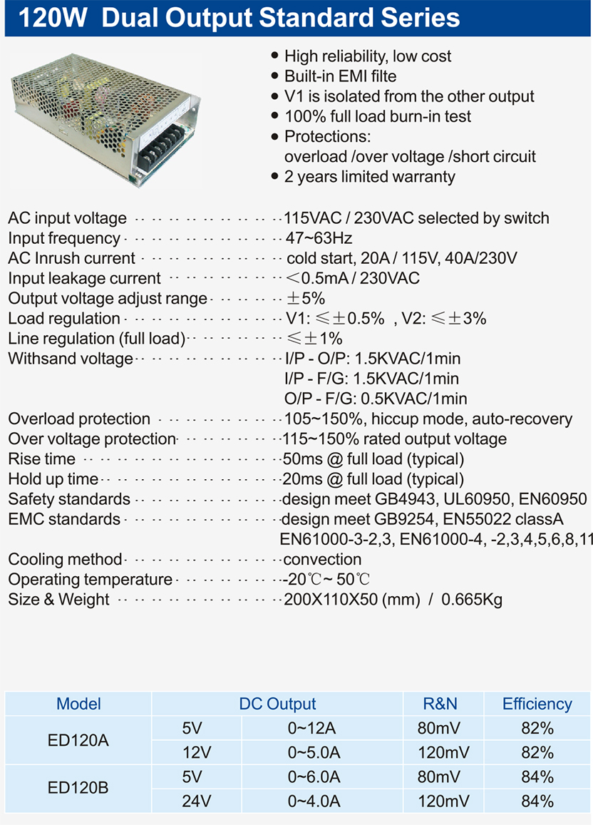 120W-Dual-Output-Standard-Series OF 30~70W Dual Output ED Series