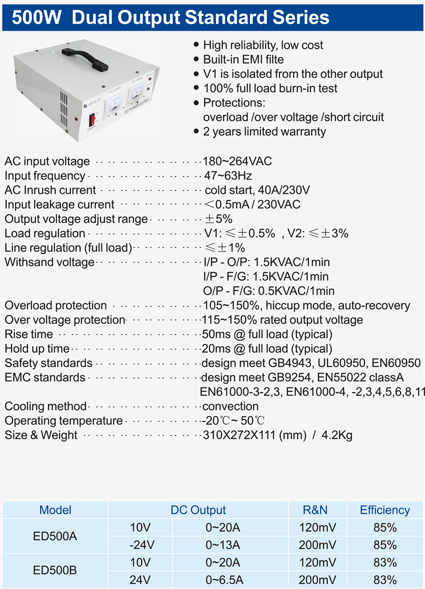 500W-Dual-Output-Standard-Series OF 30~70W Dual Output ED Series